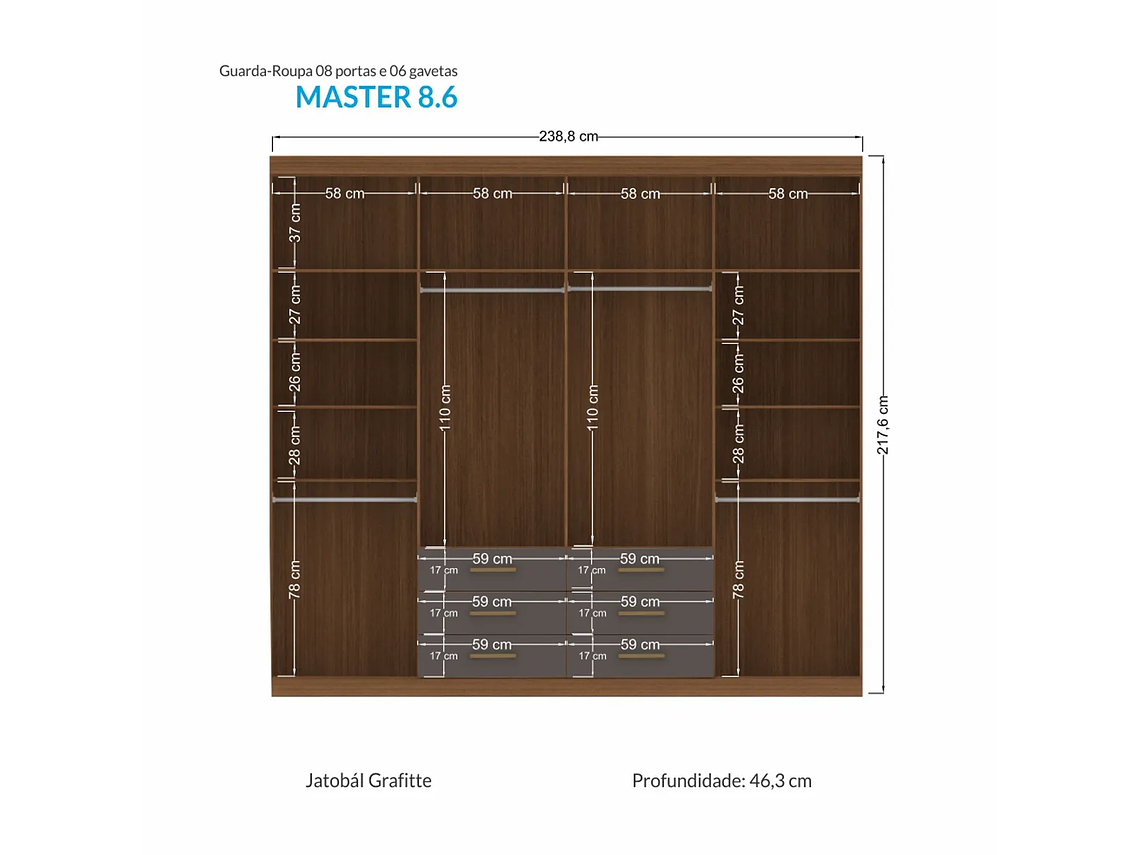 CLÓSET ALTAVISION MASTER 8 PUERTAS 6 CAJONES GRAFITO 2