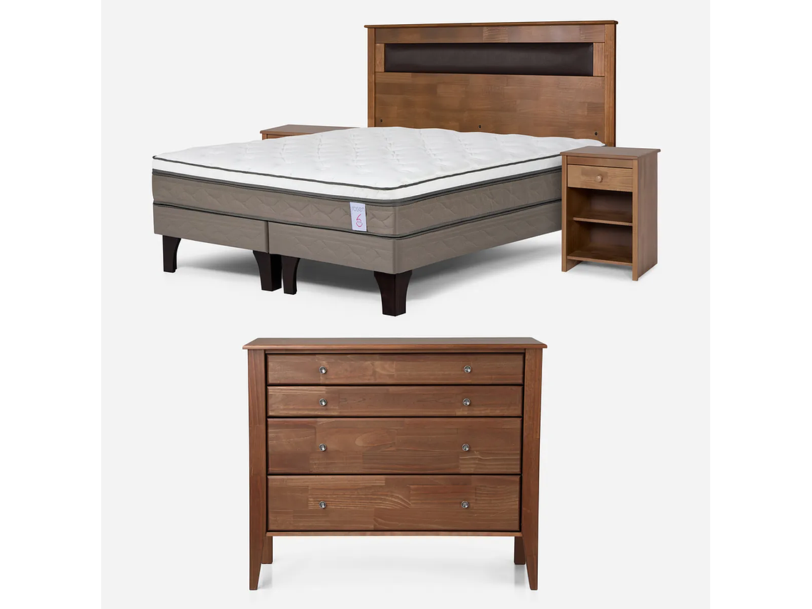 JUEGO DE DORMITORIO ROSEN CAMA EUROPEA NEW STYLE 6 2 PLAZAS CAFÉ + SET FERRARA + COMODODA BAKER 1