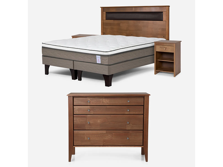 JUEGO DE DORMITORIO ROSEN CAMA EUROPEA NEW STYLE 6 2 PLAZAS CAFÉ + SET FERRARA + COMODODA BAKER 1