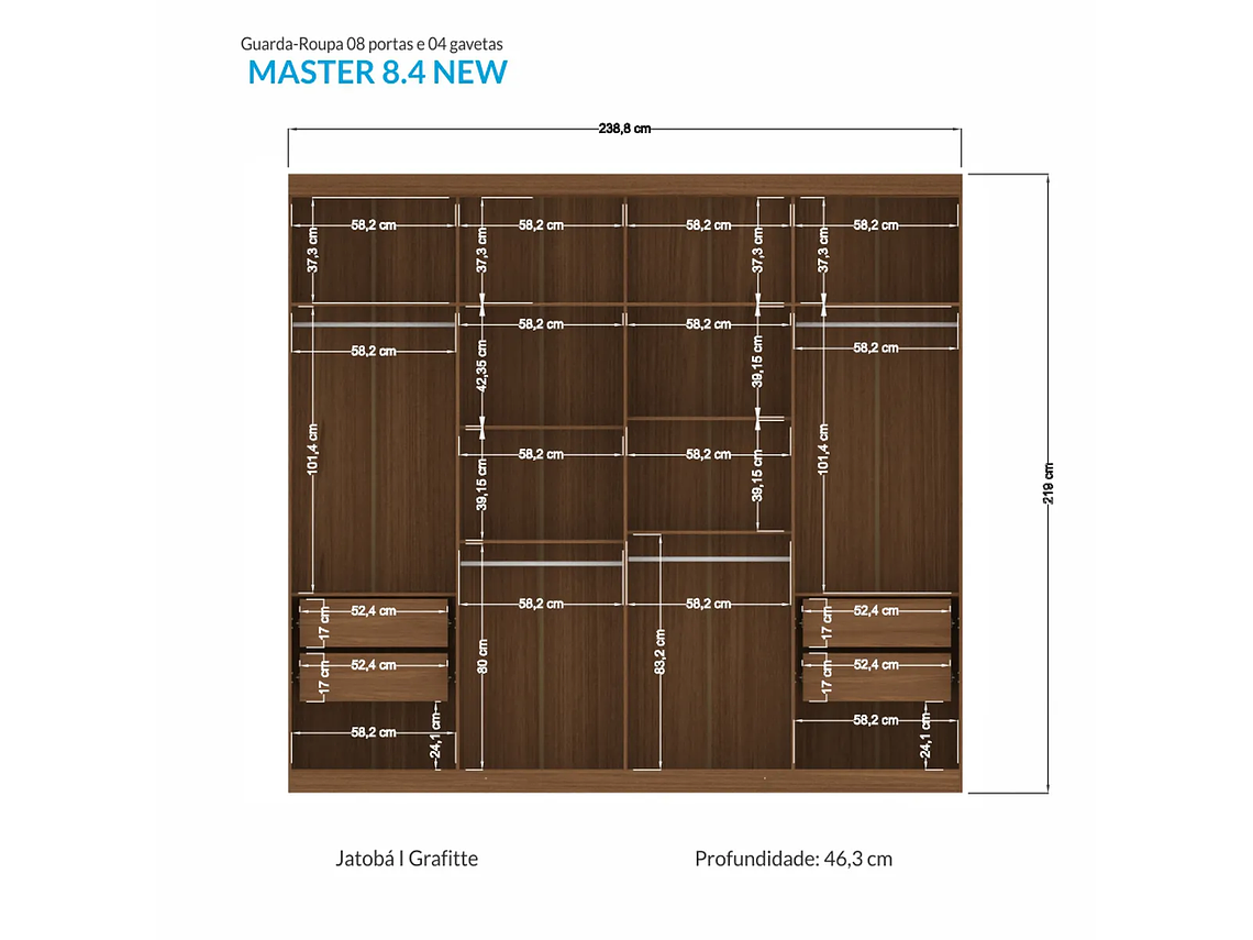 CLÓSET ALTAVISION MASTER VIP 8 PUERTAS 4 CAJONES GRAFITO 2