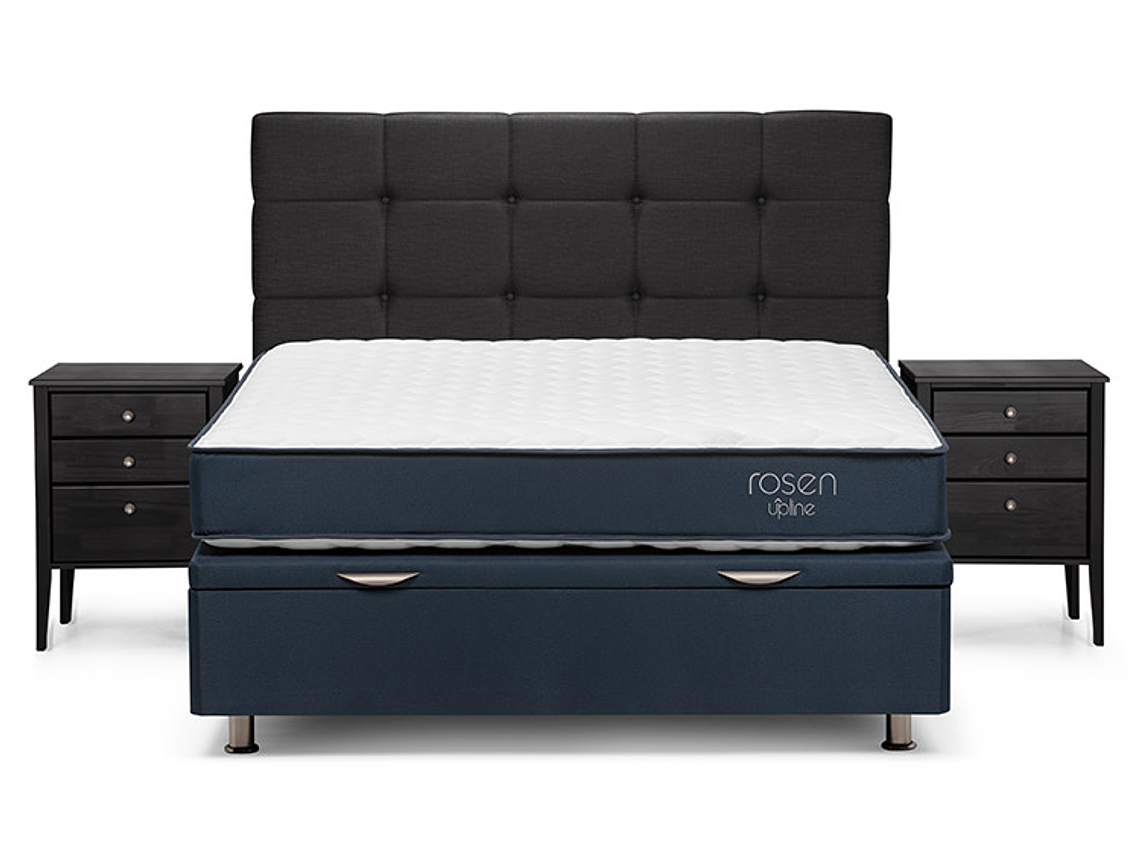 JUEGO DE DORMITORIO ROSEN CAMA BOXET UPLINE 2 PLAZAS + SET ISSEY GRAFITO 1