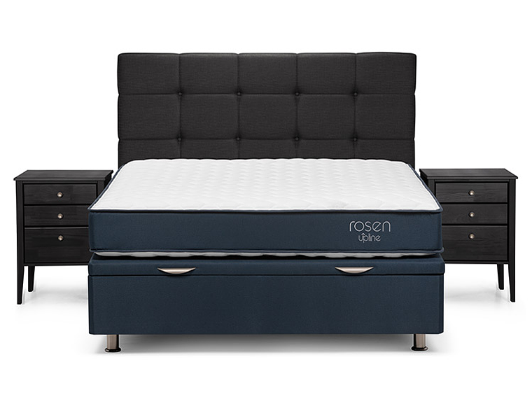 JUEGO DE DORMITORIO ROSEN CAMA BOXET UPLINE 2 PLAZAS + SET ISSEY GRAFITO 1