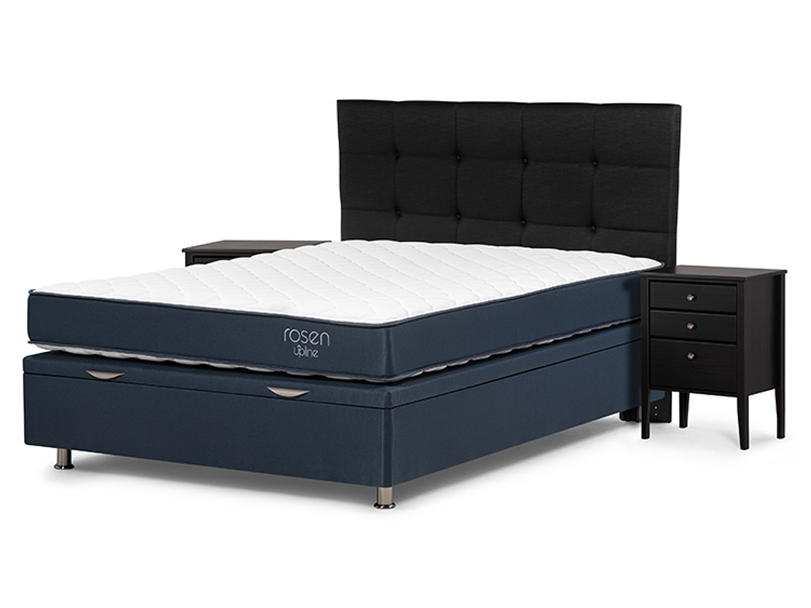 JUEGO DE DORMITORIO ROSEN CAMA BOXET UPLINE 2 PLAZAS + SET ISSEY GRAFITO 2