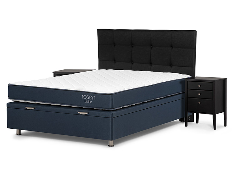 JUEGO DE DORMITORIO ROSEN CAMA BOXET UPLINE 2 PLAZAS + SET ISSEY GRAFITO 2