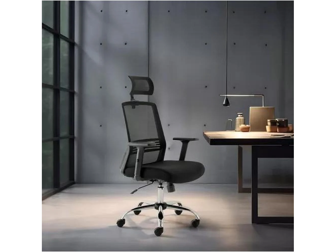 SILLA DE ESCRITORIO CUBA ALTA CON BRAZO REGULABLE Y CABECERO NEGRO 6