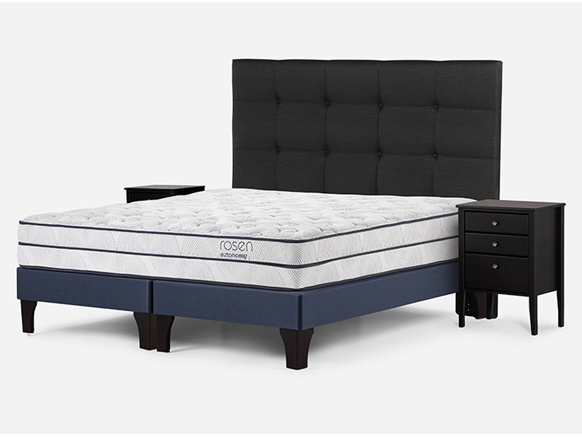 JUEGO DE DORMITORIO ROSEN CAMA EUROPEA AUTONOMY SKY BD 2 PLAZAS AZUL + SET ISSEY GRIS 2