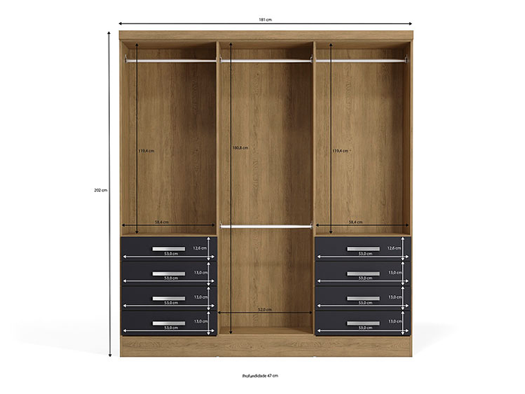 CLOSET YARDAS FREIJO S338 6 PUERTAS 8 CAJONES NEGRO MATE 2