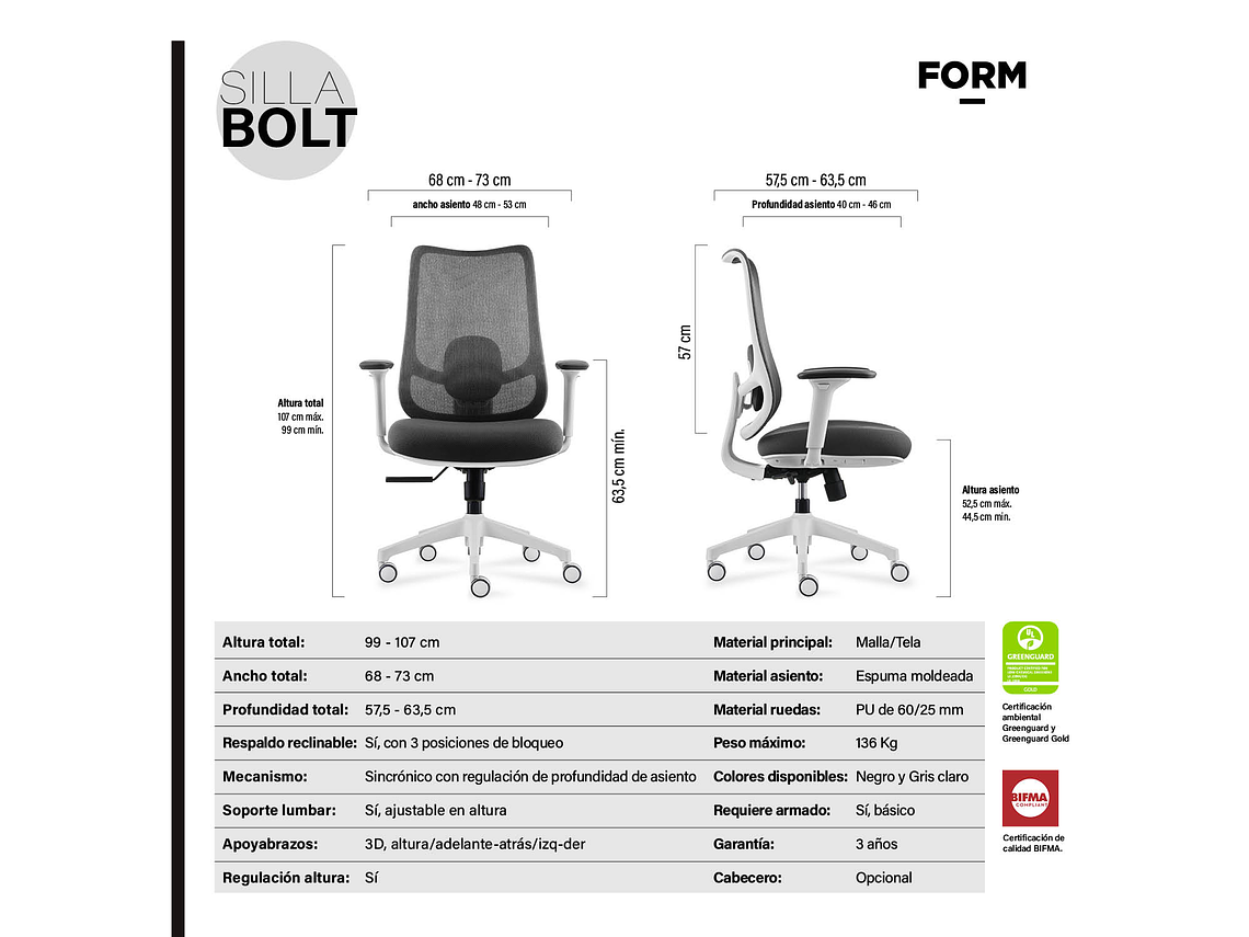 SILLA OFICINA BOLT GRIS CLARO FORM 8