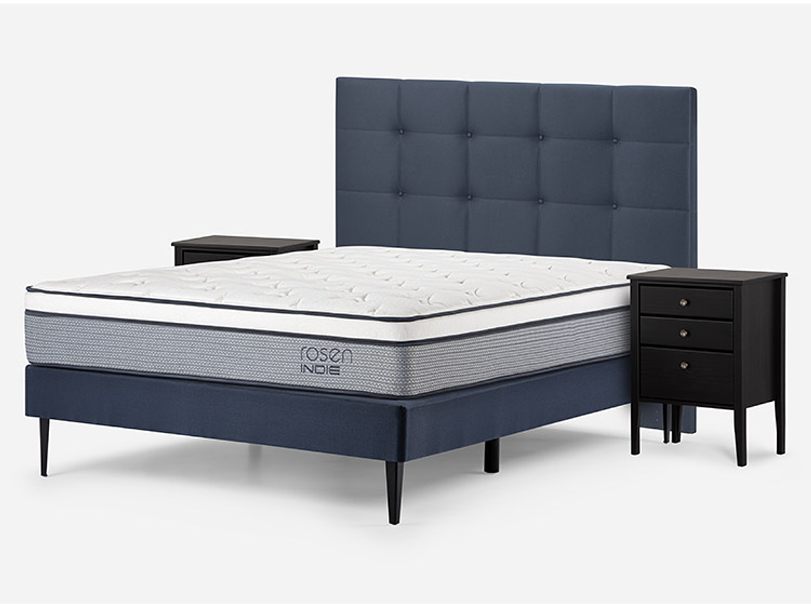 JUEGO DE DORMITORIO ROSEN CAMA EUROPEA INDIE BN 2 PLAZAS + SET ISSEY AZUL 2