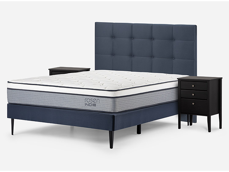 JUEGO DE DORMITORIO ROSEN CAMA EUROPEA INDIE BN 2 PLAZAS + SET ISSEY AZUL 2