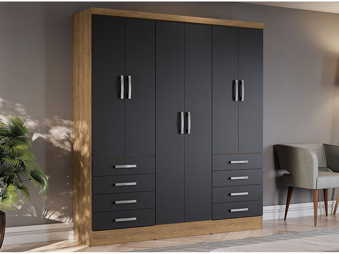 CLOSET YARDAS FREIJO S338 6 PUERTAS 8 CAJONES NEGRO MATE 5