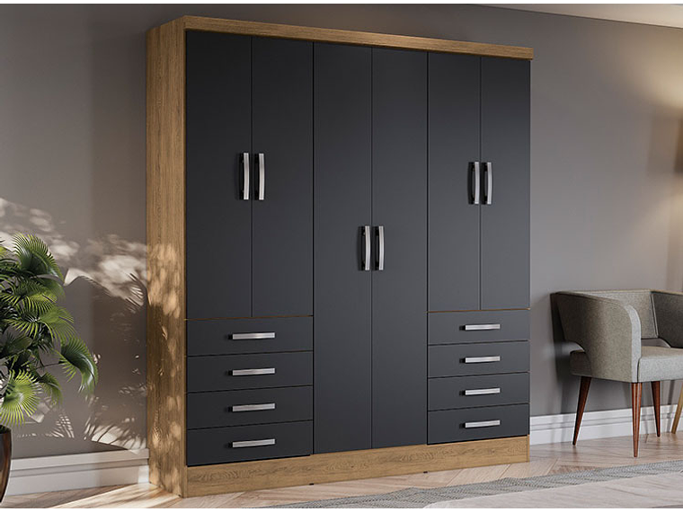 CLOSET YARDAS FREIJO S338 6 PUERTAS 8 CAJONES NEGRO MATE 5