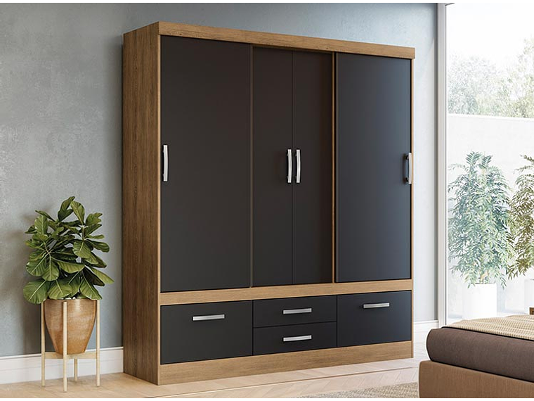 CLOSET YARDAS FREIJO S453 4 PUERTAS 4 CAJONES NEGRO MATE 3