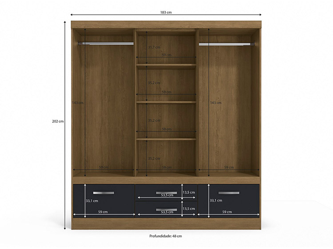 CLOSET YARDAS FREIJO S453 4 PUERTAS 4 CAJONES NEGRO MATE 5