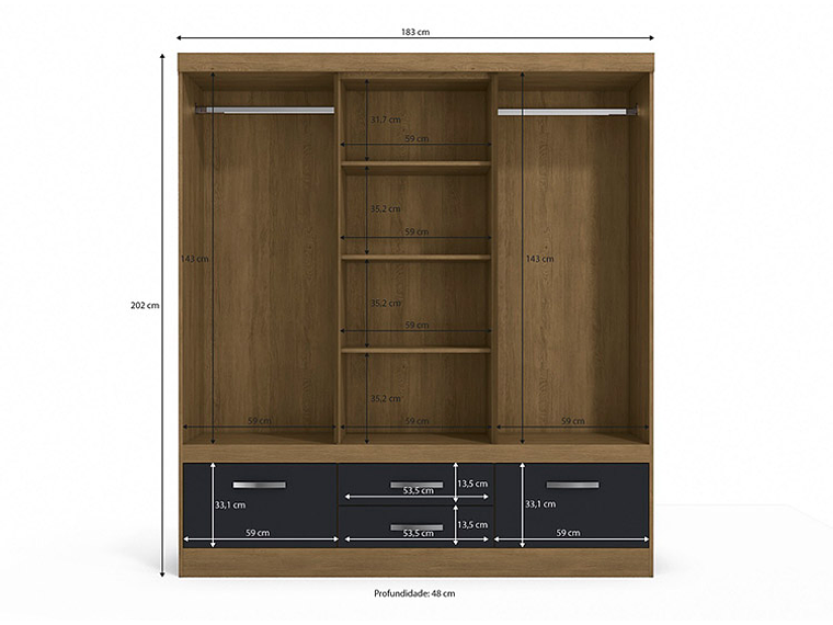 CLOSET YARDAS FREIJO S453 4 PUERTAS 4 CAJONES NEGRO MATE 5
