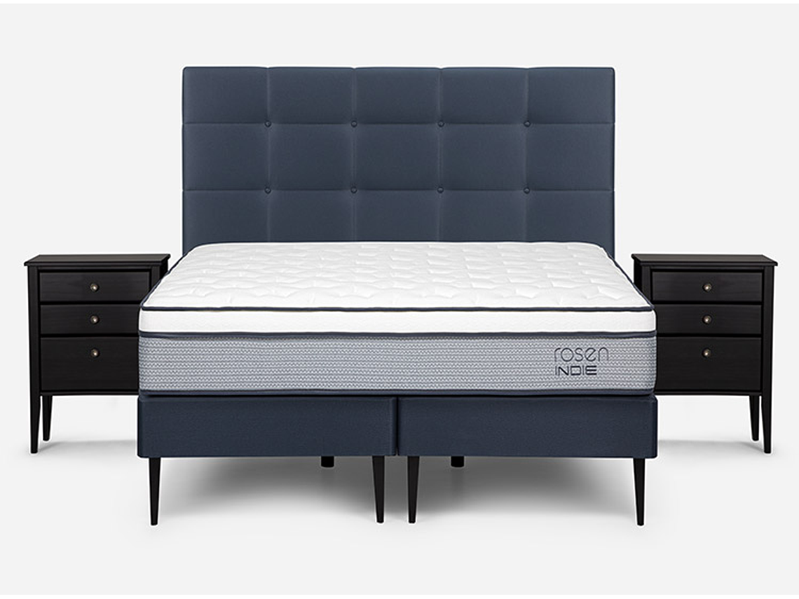JUEGO DE DORMITORIO ROSEN CAMA EUROPEA INDIE BD 2 PLAZAS + SET ISSEY AZUL 1