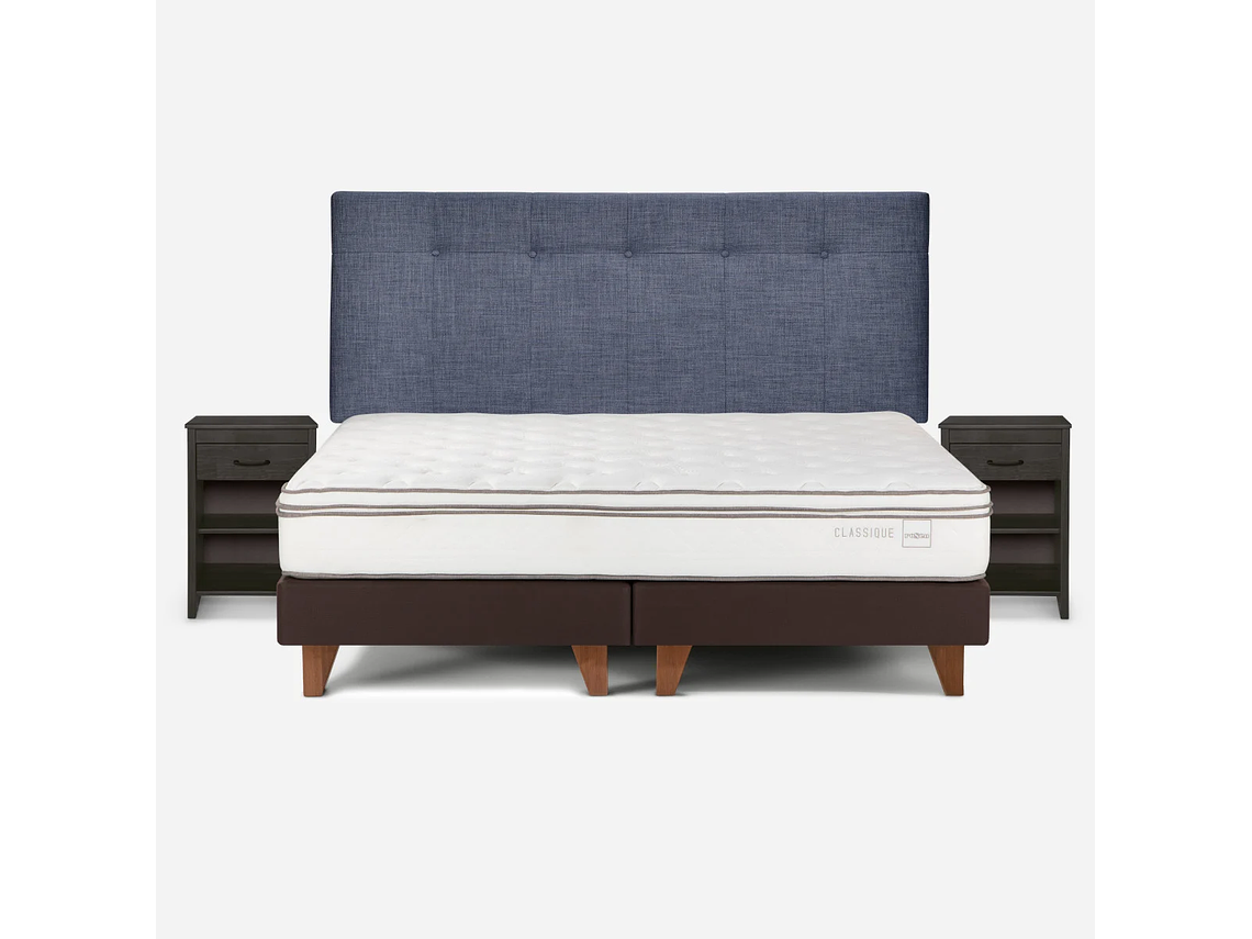 CAMA EUROPEA CLASSIQUE+ 2 PLAZAS +RESPALDO Y VELADORES DENIM 1