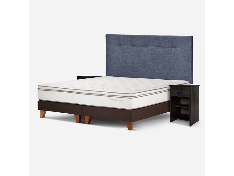 CAMA EUROPEA CLASSIQUE+ 2 PLAZAS +RESPALDO Y VELADORES DENIM 2