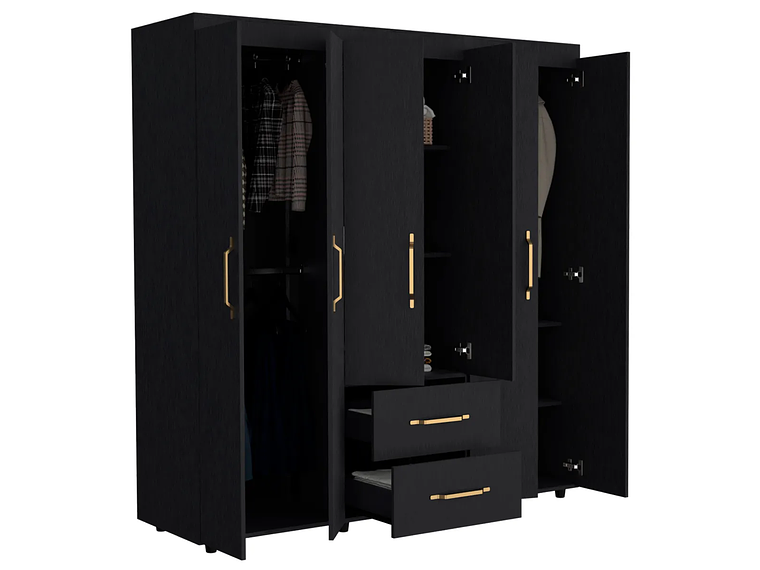 CLÓSET TUHOME WENGUE GOLDEN 6 PUERTAS 2 CAJONES NEGRO 2