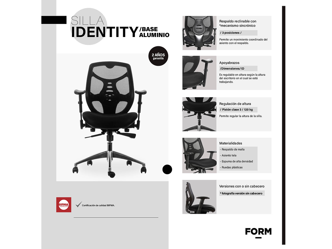 SILLA ESCRITORIO IDENTITY BASE ALUMINIO NEGRO FORM 3