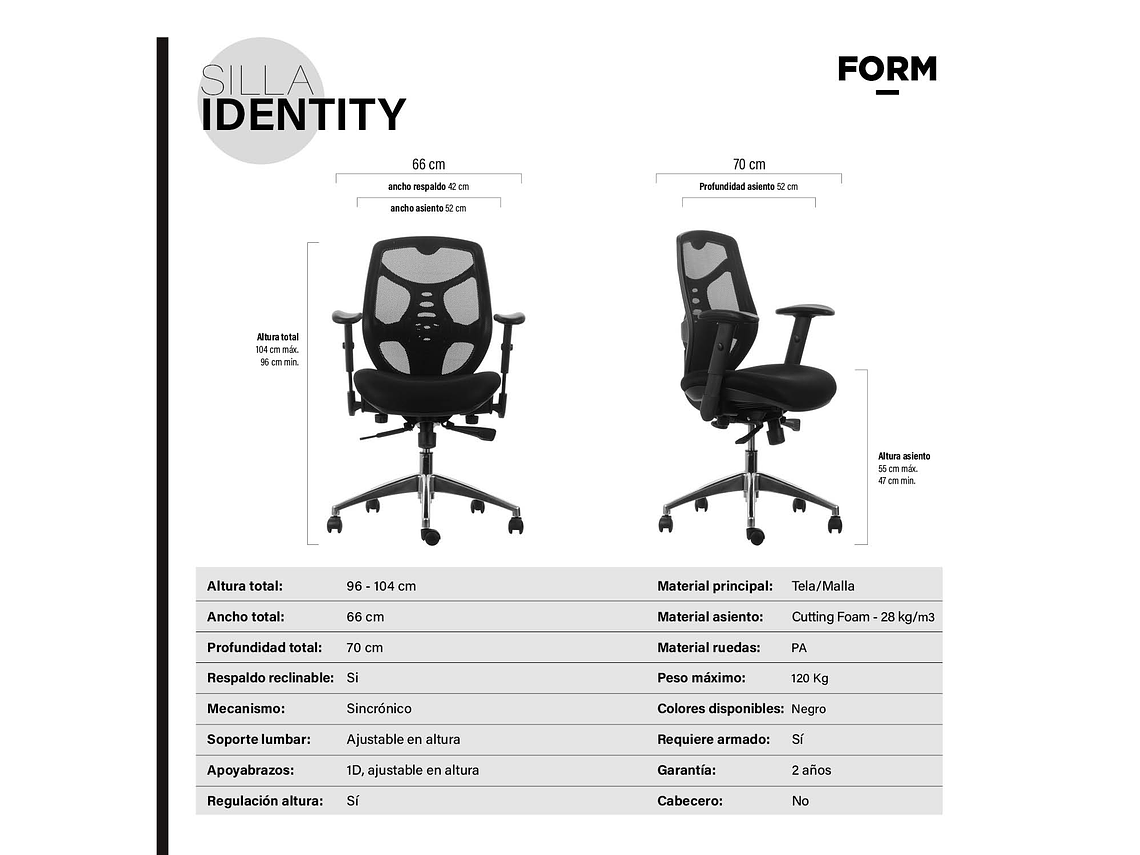 SILLA ESCRITORIO IDENTITY BASE ALUMINIO NEGRO FORM 4