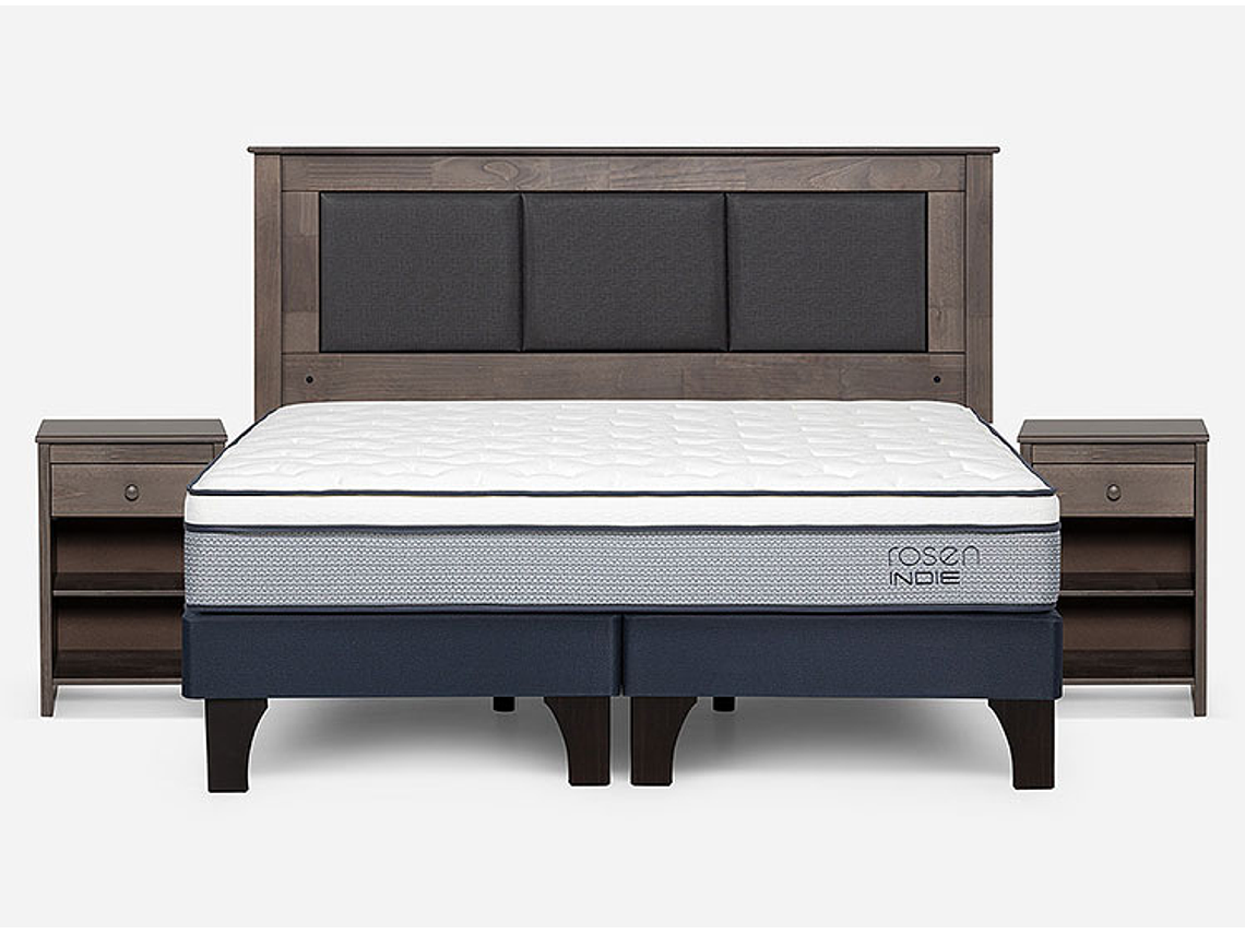 JUEGO DE DORMITORIO ROSEN CAMA EUROPEA INDIE PM BD 2 PLAZAS + SET RACHEL GRIS 1