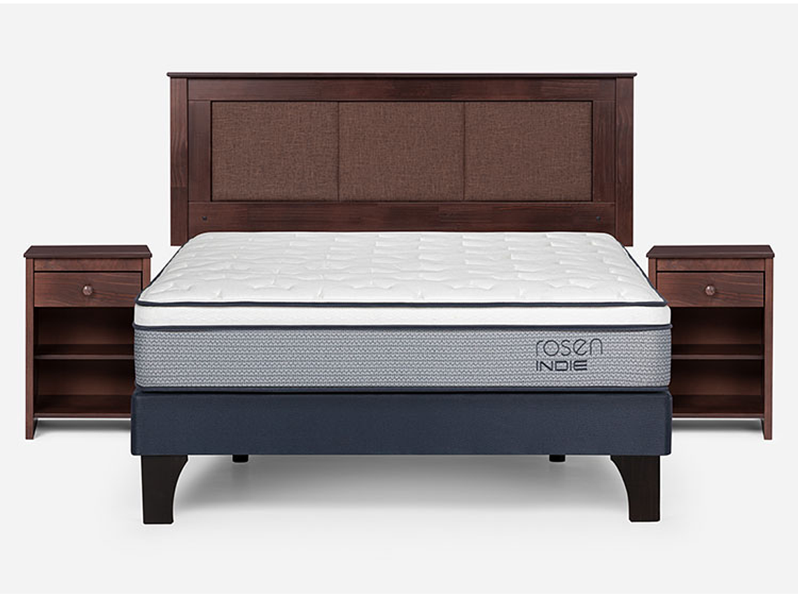 JUEGO DE DORMITORIO ROSEN CAMA EUROPEA INDIE BN 2 PLAZAS AZUL + SET RACHEL 1