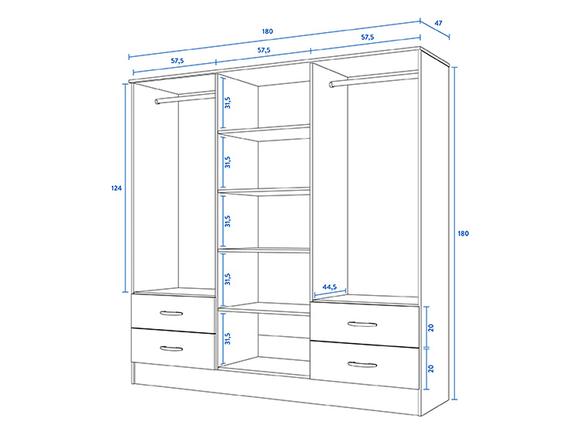 CLOSET CIC MAIPO 6 PUERTAS / 4 CAJONES 180 CM CEREZO NAT 2