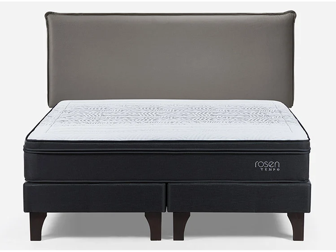 JUEGO DE DORMITORIO ROSEN CAMA EUROPEA TEMPO BD 2 PLAZAS + RESPALDO MAURICE GRIS 1