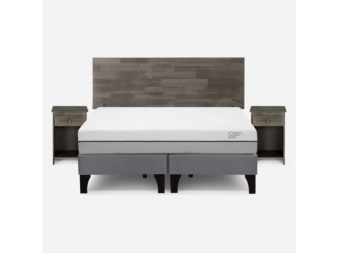 CAMA PRATTA 2 PLAZAS PATA MADERA BD + MUEBLES TABOR GRAFITO 1