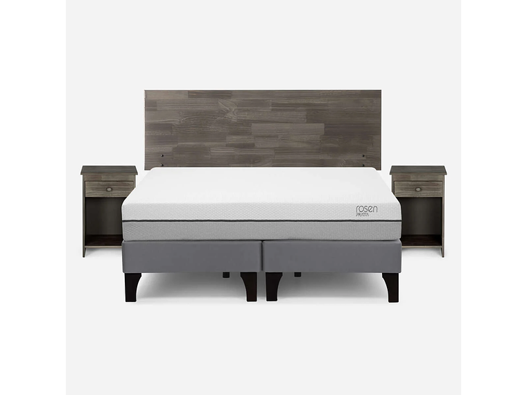 CAMA PRATTA 2 PLAZAS PATA MADERA BD + MUEBLES TABOR GRAFITO 1