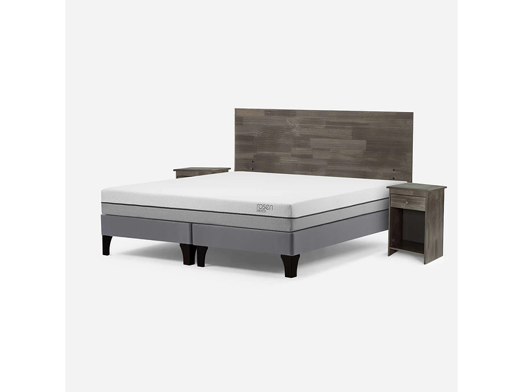 CAMA PRATTA 2 PLAZAS PATA MADERA BD + MUEBLES TABOR GRAFITO 2