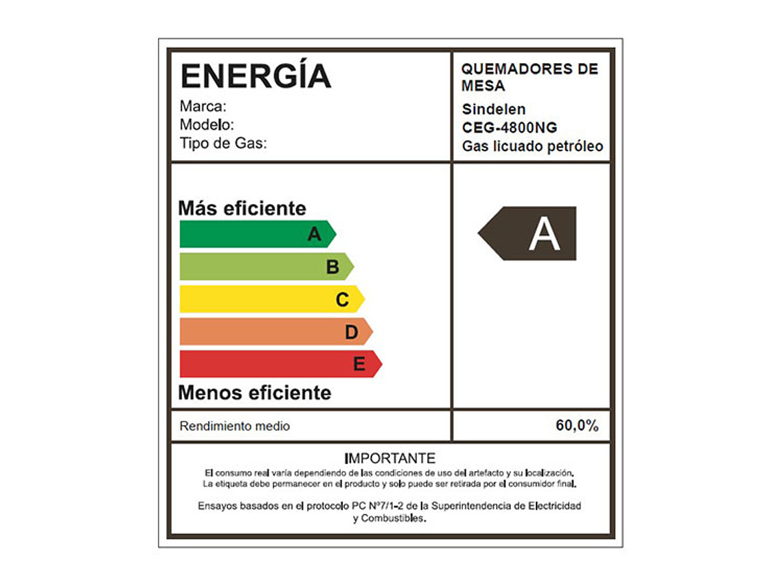 ENCIMERA GAS LICUADO SINDELEN 5 PLATOS CEG-4800NG 5