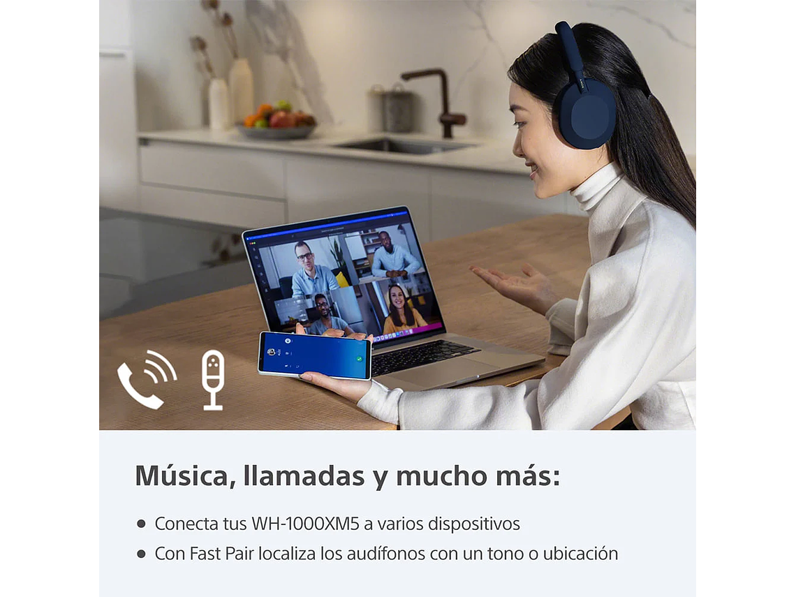 AUDÍFONOS SONY WH-1000XM5 NOISE CANCELLING BLUETOOTH AZUL 8