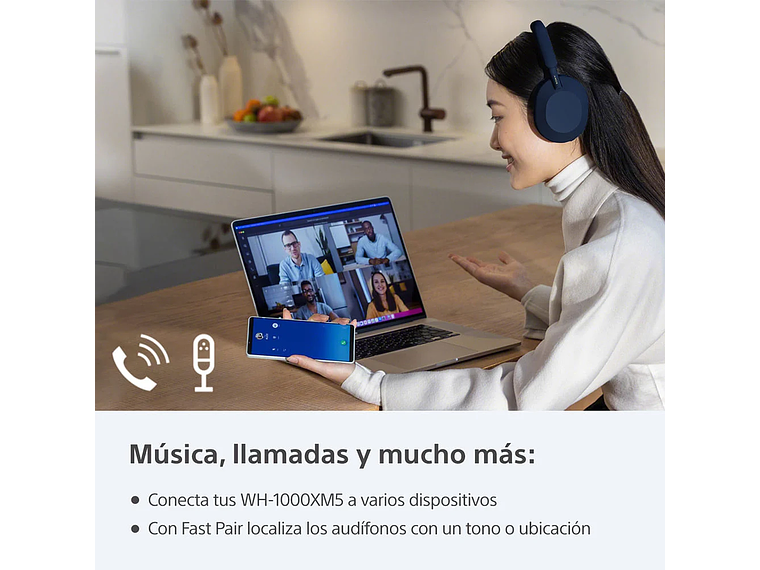 AUDÍFONOS SONY WH-1000XM5 NOISE CANCELLING BLUETOOTH AZUL 8