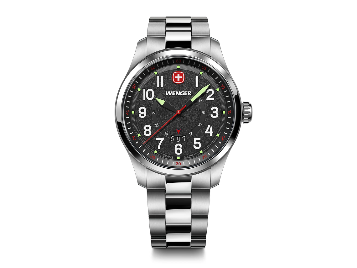 RELOJ WENGER HOMBRE TERRAGRAPH DIAL NEGRO 43 MM CORREA ACERO 1