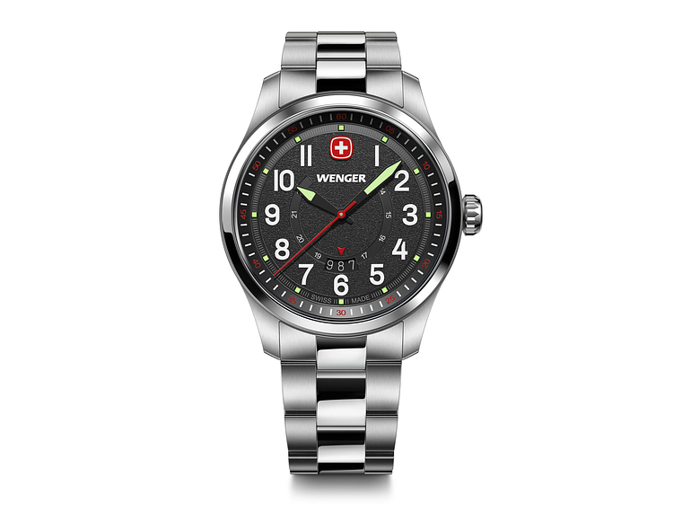 RELOJ WENGER HOMBRE TERRAGRAPH DIAL NEGRO 43 MM CORREA ACERO 1