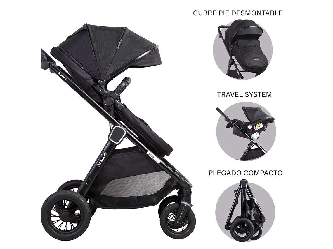 COCHE CUNA TRAVEL SYSTEM ISOFIX SUNSET PREMIUM NEGRO BEBESIT 8