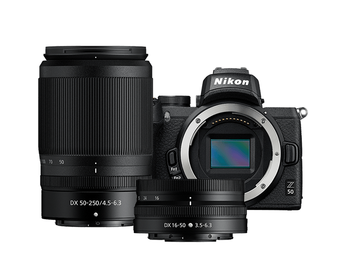 CÁMARA NIKON MIRRORLESS Z50 C/LENTE 16-50MM F 3.5 - 6.3 VR + LTE. 50-250MM 1