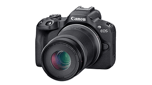 CÁMARA MIRRORLESS CANON R50 4K UHD 24.2 MP+ LENTE 18-45 + LENTE 55-210