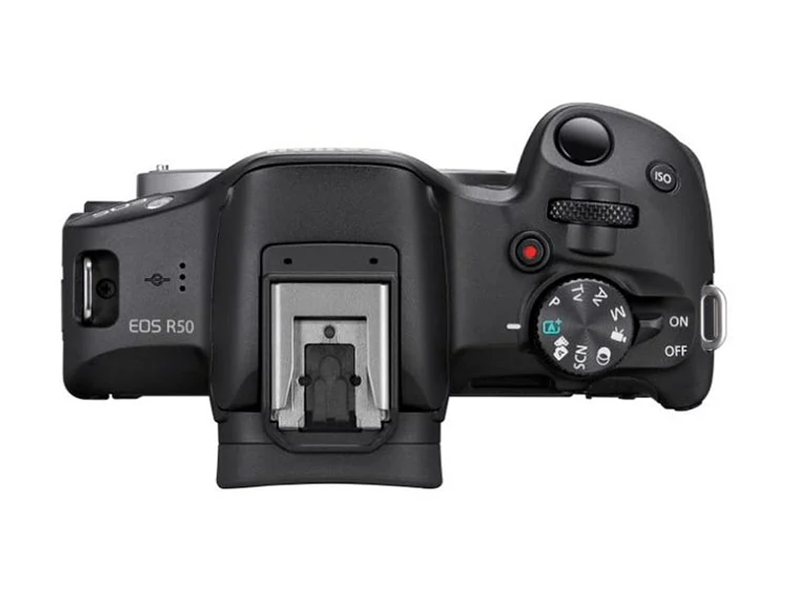 CÁMARA MIRRORLESS CANON R50 4K UHD 24.2 MP+ LENTE 18-45 + LENTE 55-210 7
