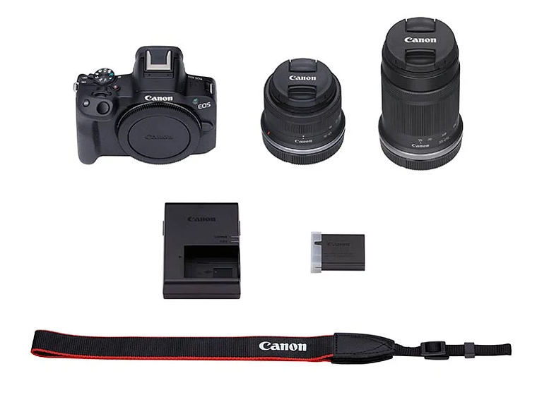 CÁMARA MIRRORLESS CANON R50 4K UHD 24.2 MP+ LENTE 18-45 + LENTE 55-210 8