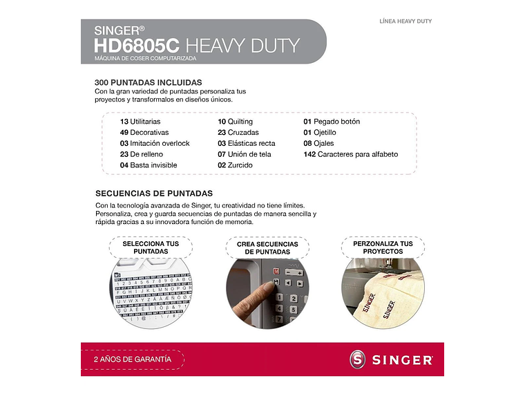 MAQUINA DE COSER PORTATIL SINGER HD6805C CON FUNCIONES AVANZADAS 8
