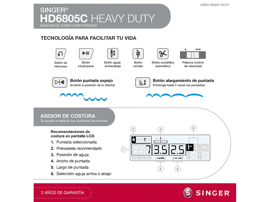 MÁQUINA DE COSER SINGER HEAVY DUTY HD6805C COMPUTARIZADA 3
