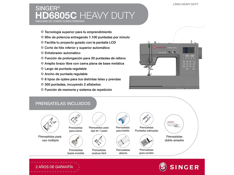 MÁQUINA DE COSER SINGER HEAVY DUTY HD6805C COMPUTARIZADA 6