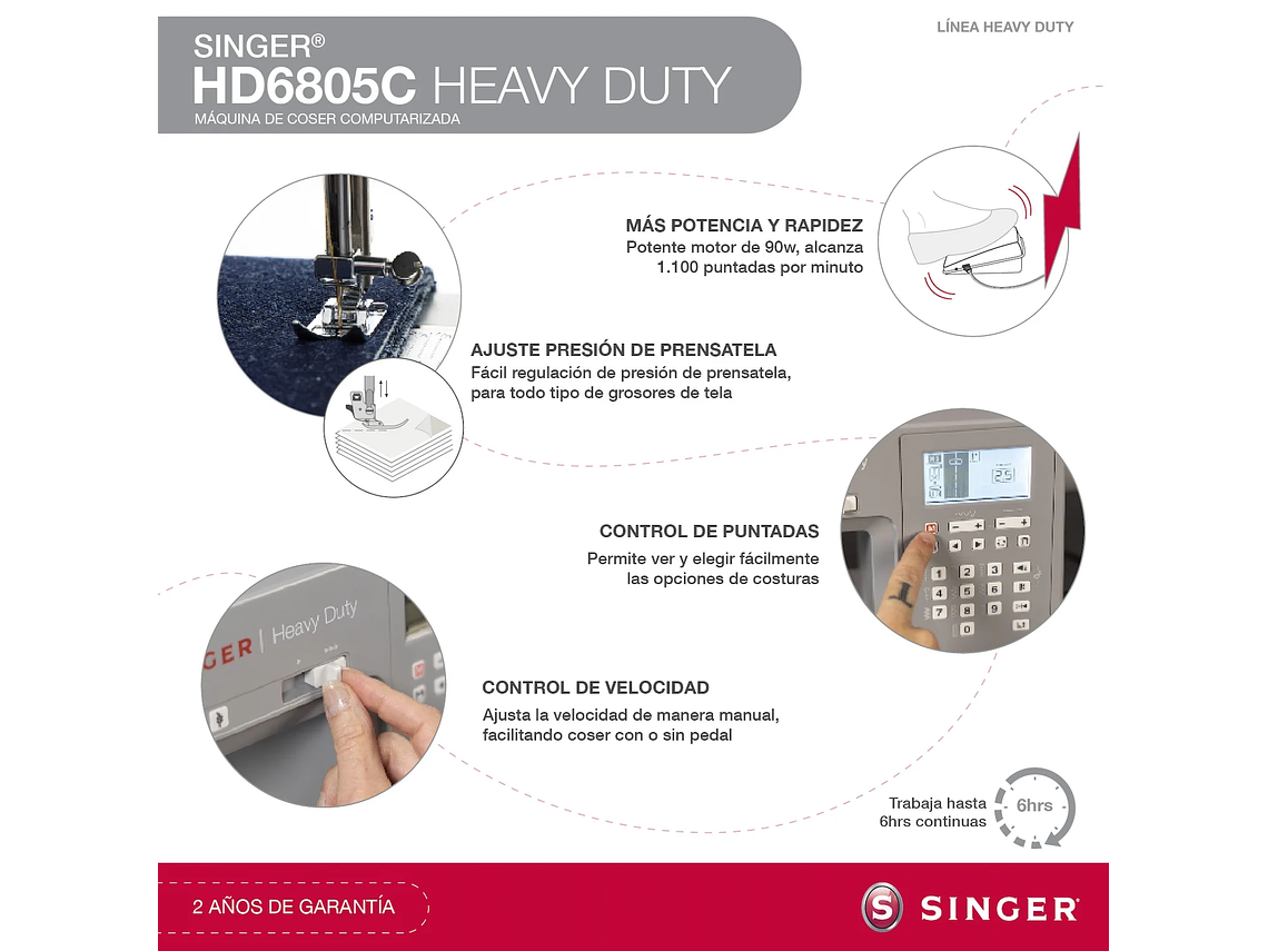 MAQUINA DE COSER SINGER HD6805C MÁQUINA DE COSER HEAVY DUTY COMPUTARIZADA 4