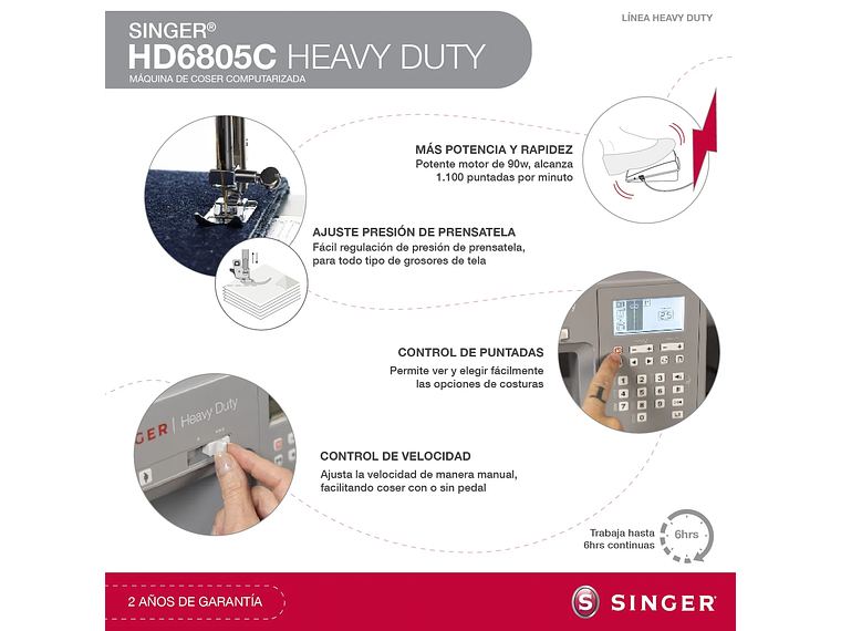MAQUINA DE COSER SINGER HD6805C MÁQUINA DE COSER HEAVY DUTY COMPUTARIZADA 4