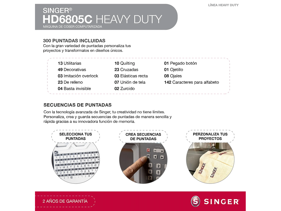 MAQUINA DE COSER SINGER HD6805C MÁQUINA DE COSER HEAVY DUTY COMPUTARIZADA 7