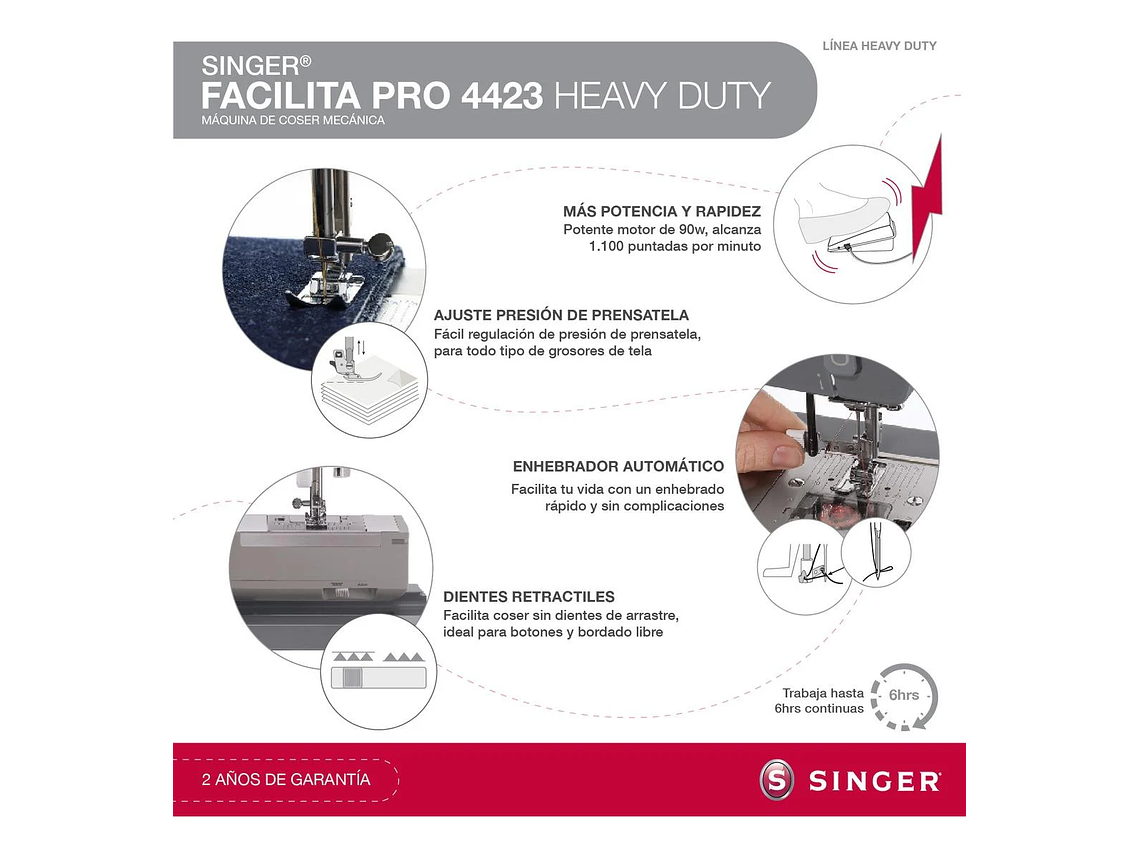 MÁQUINA DE COSER PORTÁTIL SINGER 4423, FUNCIÓN AUTOMÁTICA 5