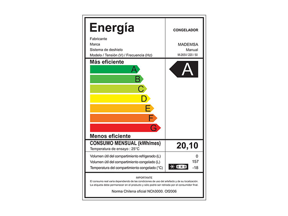 CONGELADOR VERTICAL MADEMSA 157 L FRÍO DIRECTO M-265V 7